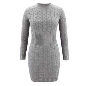 Gray Cable Knit Sweater Dress Long Sleeve Bodycon Ribbed Waist Size M NWT